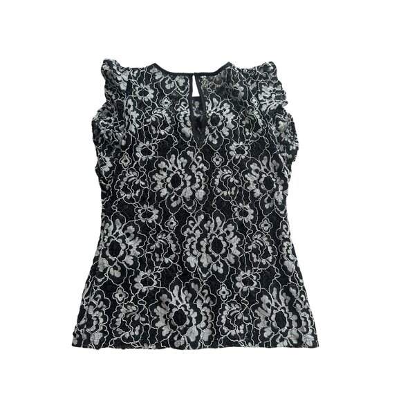WHITE H0USE BLACK MARKET Lace Floral Ruffle Cap Sleeve Top Size 0 - Picture 4 of 7